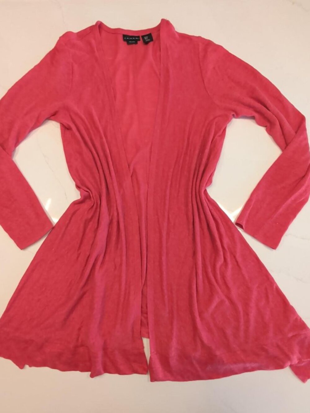 Tahari 100% Linen Sz S Women’s Pink Open Front Cardigan Sweater Lightweight Boho